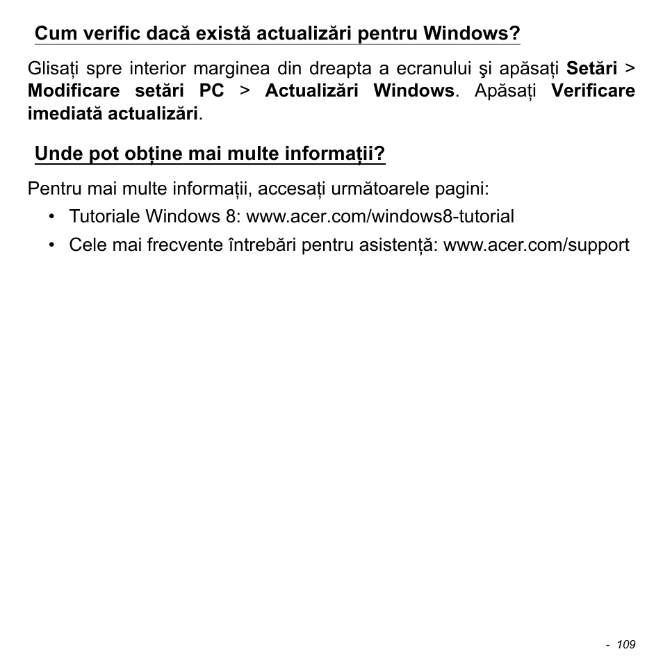 Cum verific dacă există actualizări pentru windows, Unde pot obţine mai multe informaţii | Acer Aspire V5-471PG User Manual | Page 2235 / 3492