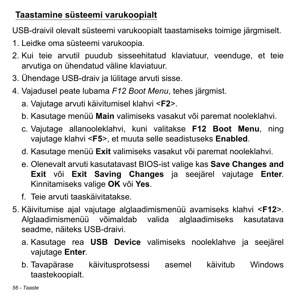 Taastamine süsteemi varukoopialt | Acer Aspire V5-471PG User Manual | Page 2426 / 3492