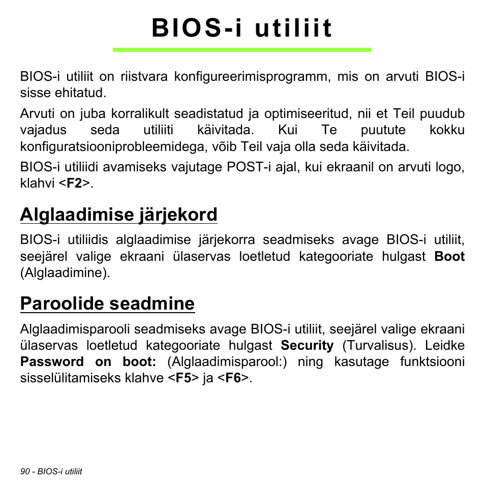 Bios-i utiliit, Alglaadimise järjekord, Paroolide seadmine | Alglaadimise järjekord paroolide seadmine | Acer Aspire V5-471PG User Manual | Page 2460 / 3492