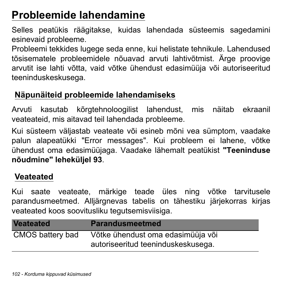 Probleemide lahendamine, Näpunäiteid probleemide lahendamiseks, Veateated | Näpunäiteid probleemide, Lahendamiseks veateated | Acer Aspire V5-471PG User Manual | Page 2472 / 3492