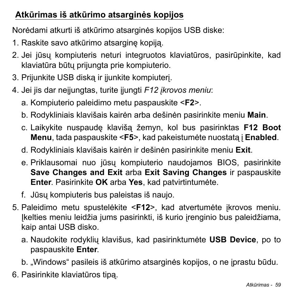 Atkūrimas iš atkūrimo atsarginės kopijos, Atkūrimas iš atkūrimo atsarginės kopijos . 59 | Acer Aspire V5-471PG User Manual | Page 2653 / 3492