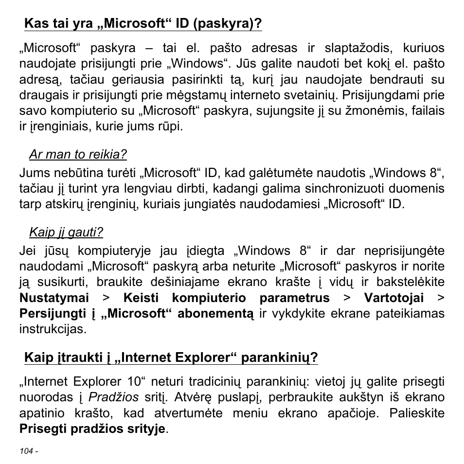 Kas tai yra „microsoft“ id (paskyra), Kaip įtraukti į „internet explorer“ parankinių | Acer Aspire V5-471PG User Manual | Page 2698 / 3492