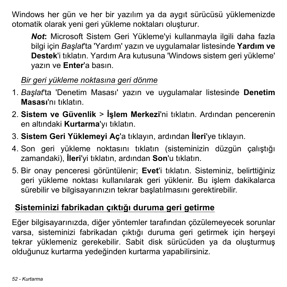 Sisteminizi fabrikadan çıktığı duruma geri getirme | Acer Aspire V5-471PG User Manual | Page 2896 / 3492