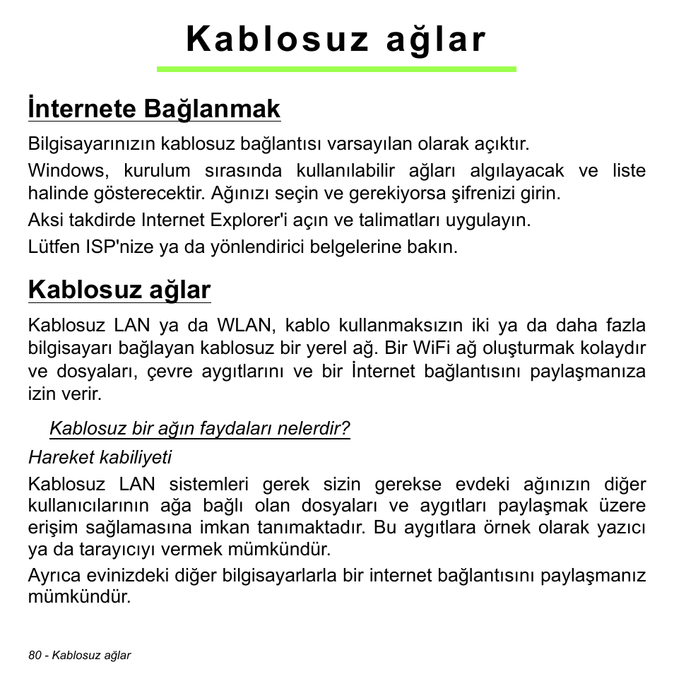 Kablosuz ağlar, Internete bağlanmak, Internete bağlanmak kablosuz ağlar | Acer Aspire V5-471PG User Manual | Page 2924 / 3492