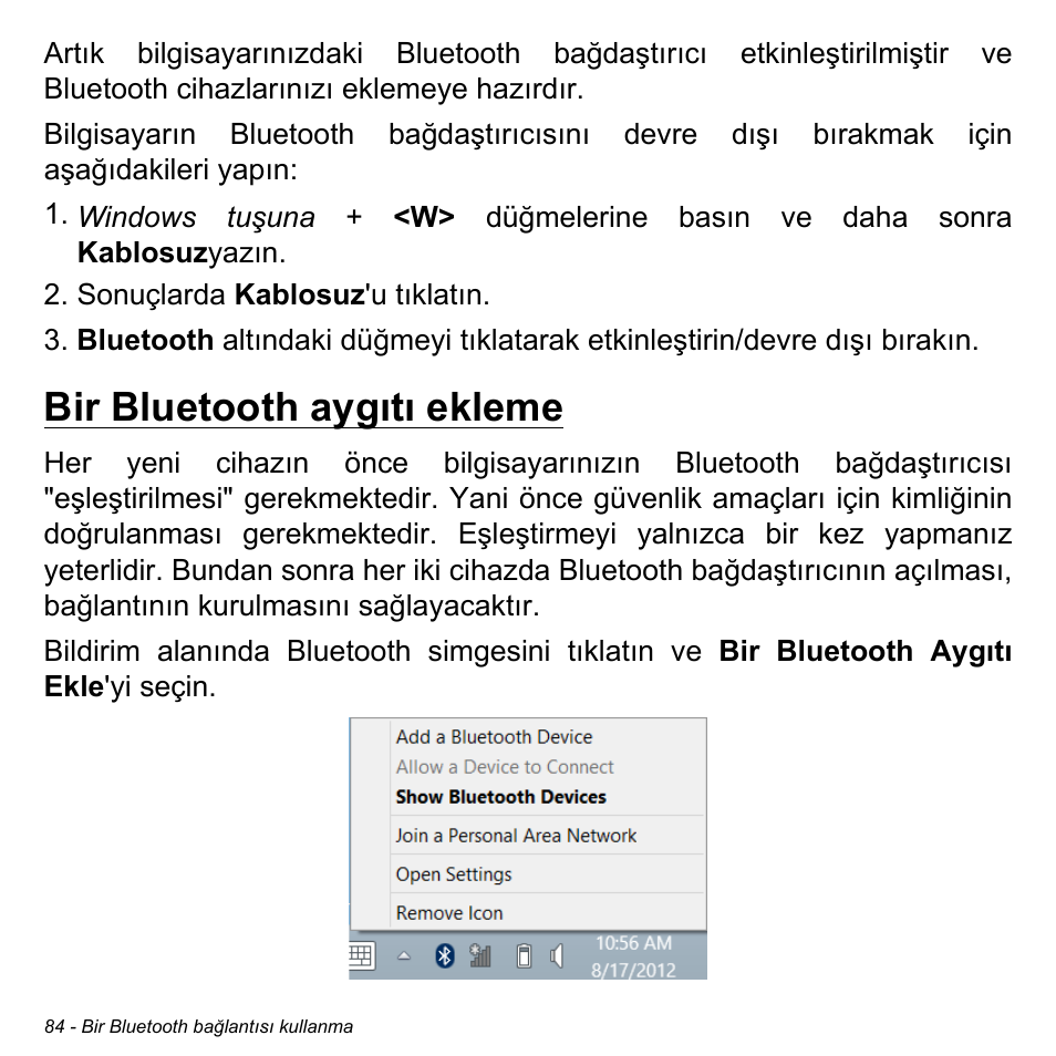 Bir bluetooth aygıtı ekleme | Acer Aspire V5-471PG User Manual | Page 2928 / 3492