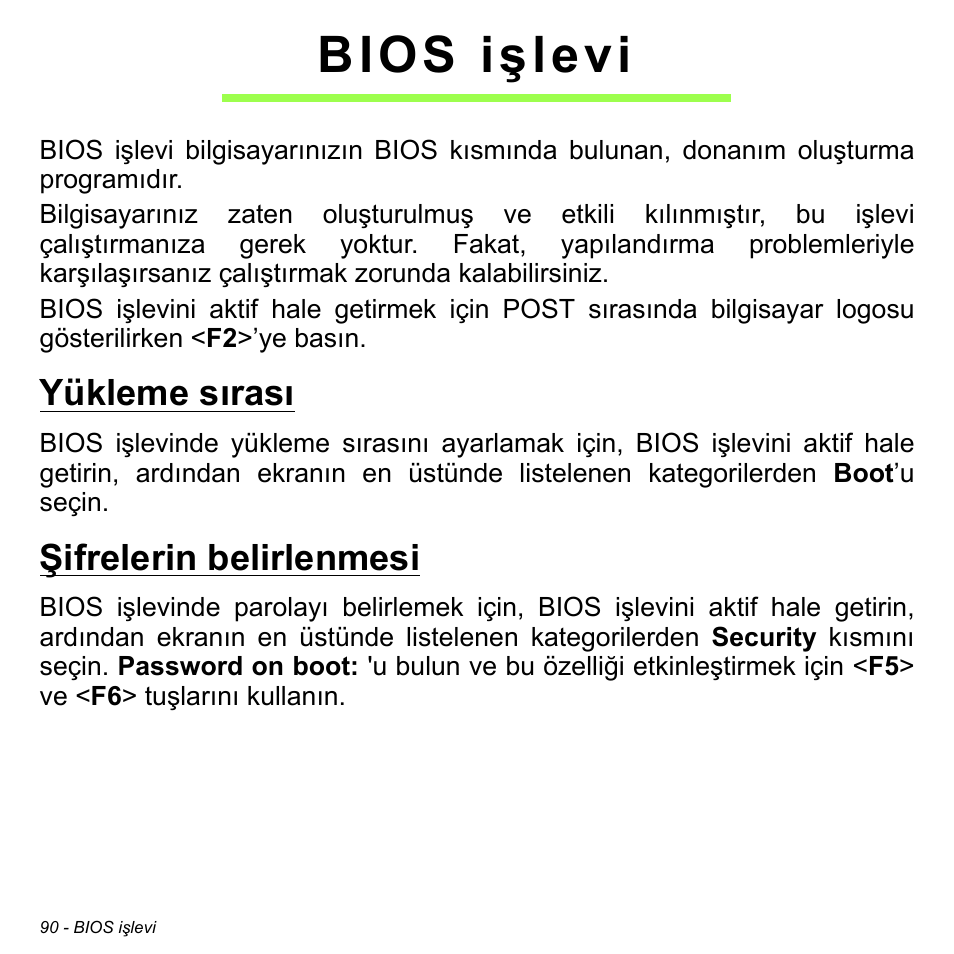 Bios işlevi, Yükleme sırası, Şifrelerin belirlenmesi | Yükleme sırası şifrelerin belirlenmesi | Acer Aspire V5-471PG User Manual | Page 2934 / 3492