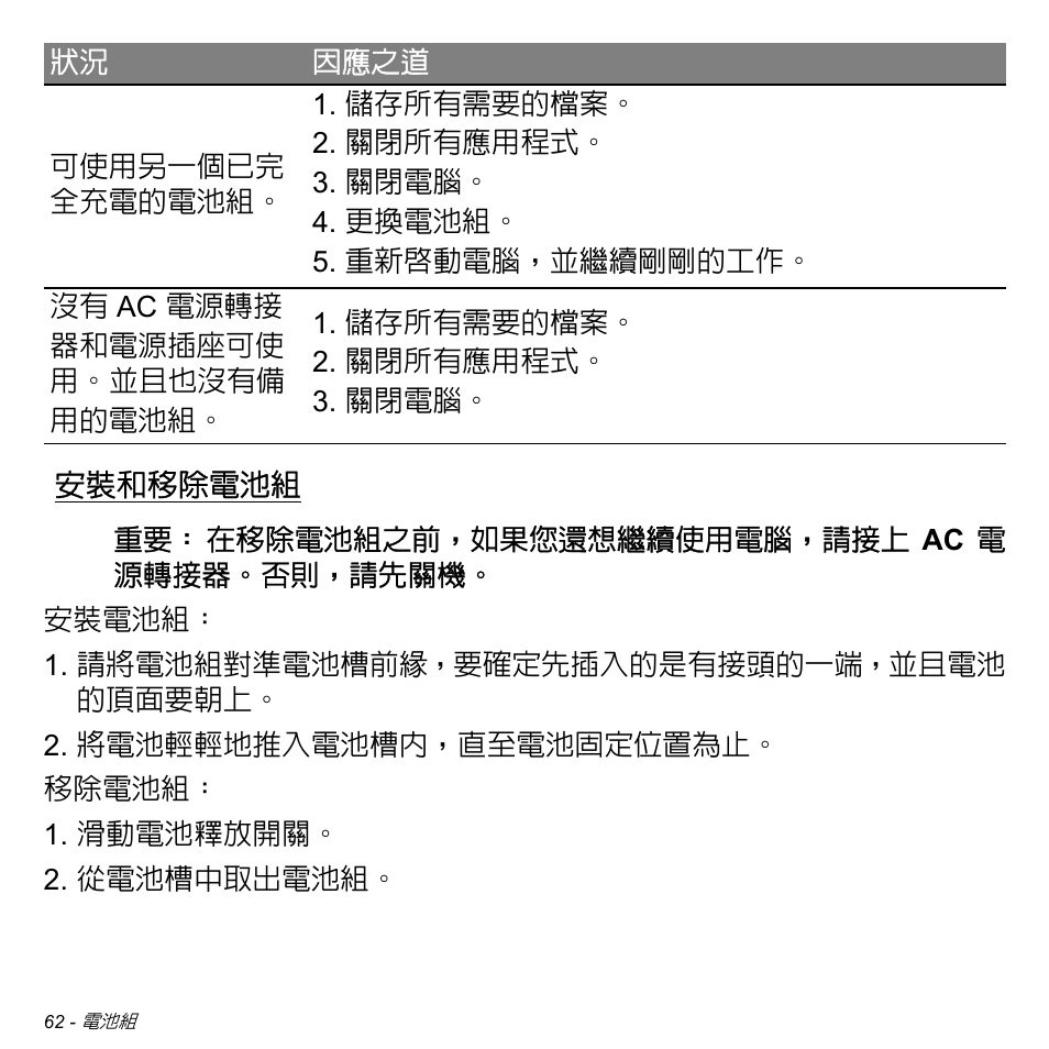 安裝和移除電池組 | Acer Aspire V5-471PG User Manual | Page 3126 / 3492
