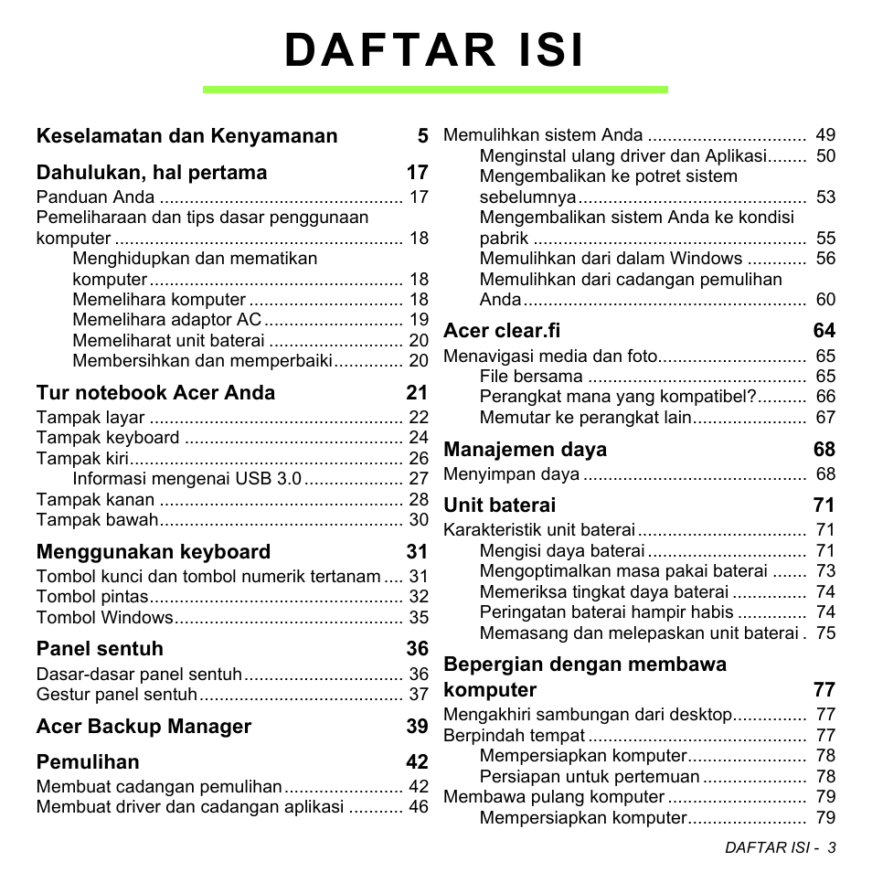 Daftar isi | Acer Aspire V5-471PG User Manual | Page 3261 / 3492