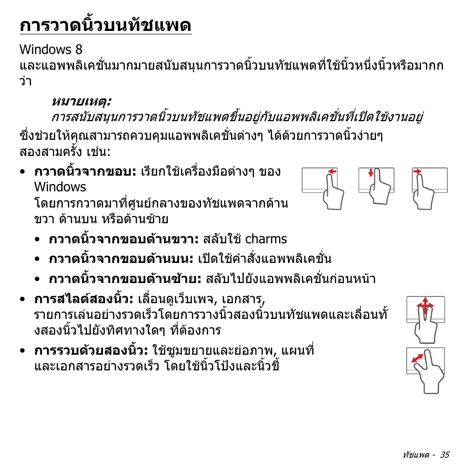 การวาดนิ้วบนทัชแพด | Acer Aspire V5-471PG User Manual | Page 3413 / 3492