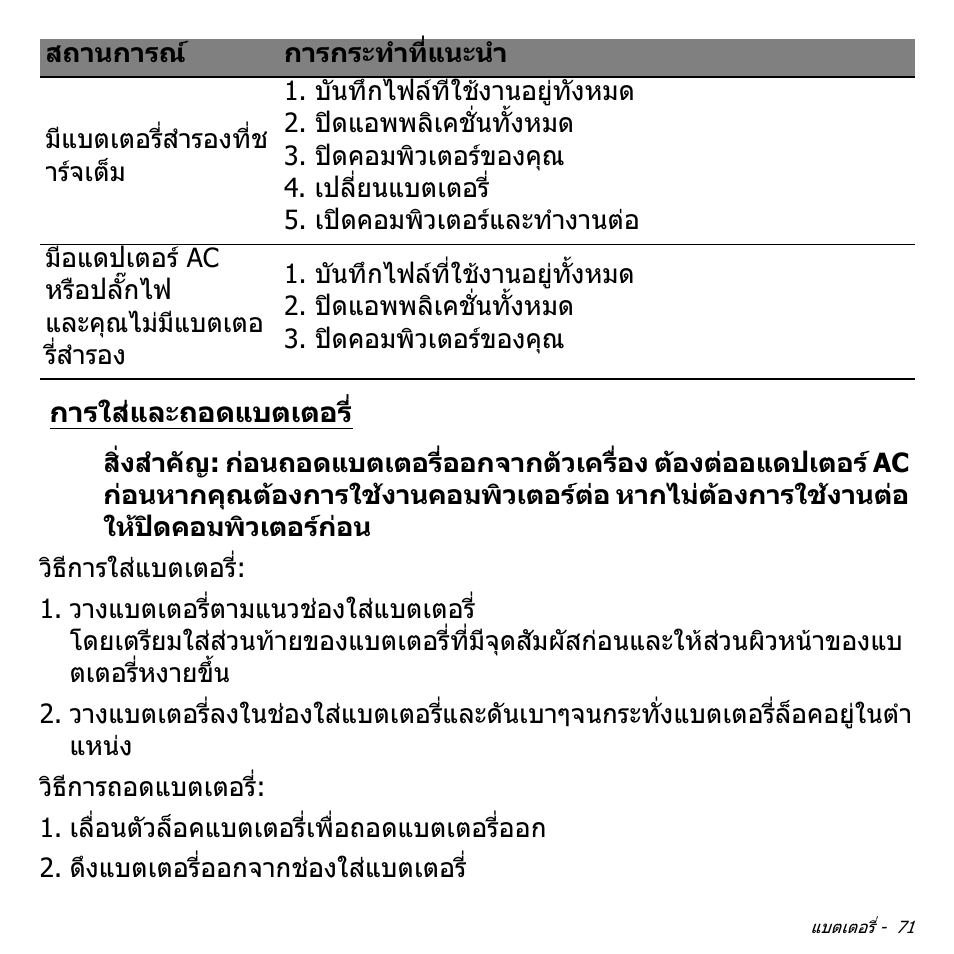 การใส่และถอดแบตเตอร, การใสและถอดแบตเตอร | Acer Aspire V5-471PG User Manual | Page 3449 / 3492
