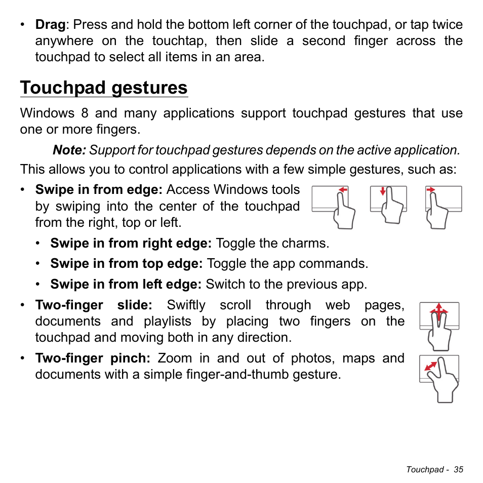 Touchpad gestures | Acer Aspire V5-471PG User Manual | Page 37 / 3492