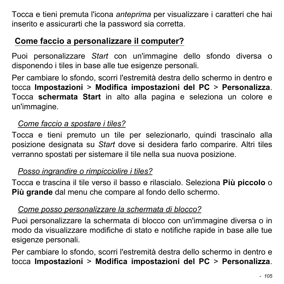 Come faccio a personalizzare il computer | Acer Aspire V5-471PG User Manual | Page 467 / 3492