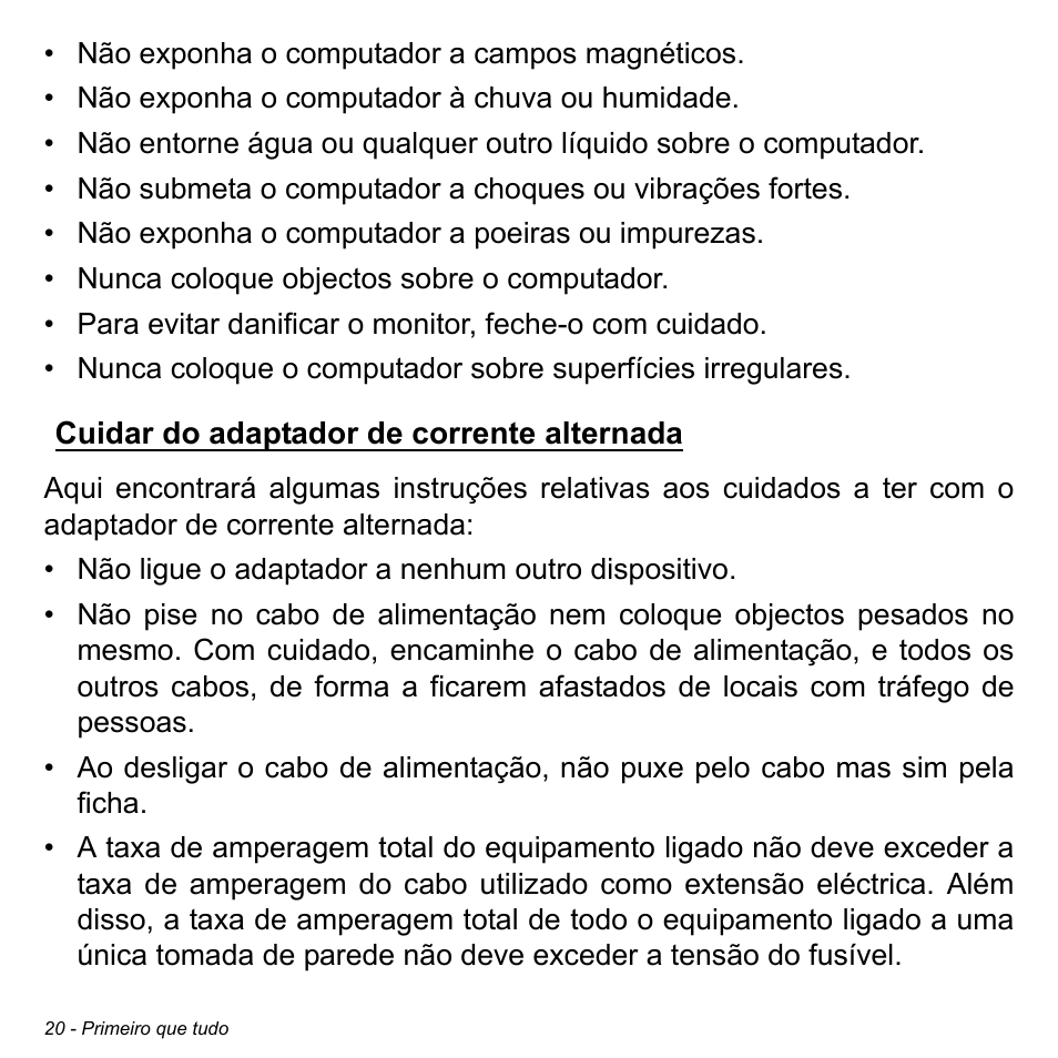 Cuidar do adaptador de corrente alternada | Acer Aspire V5-471PG User Manual | Page 622 / 3492