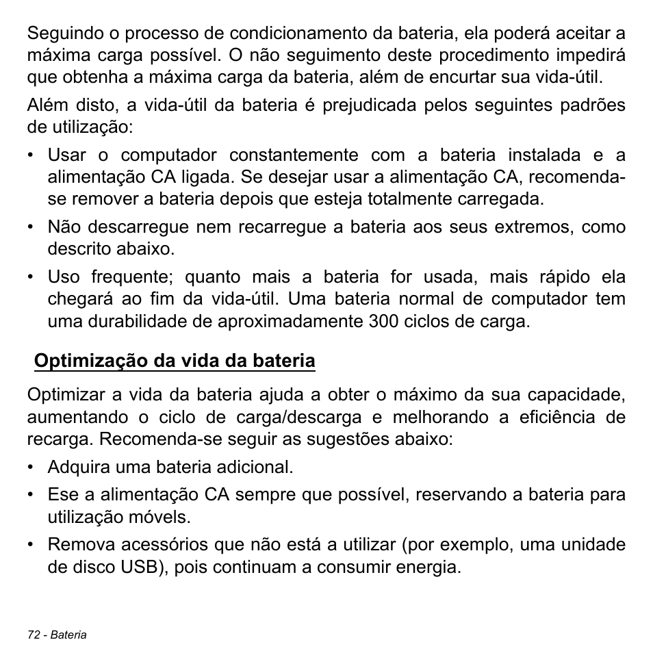 Optimização da vida da bateria | Acer Aspire V5-471PG User Manual | Page 674 / 3492