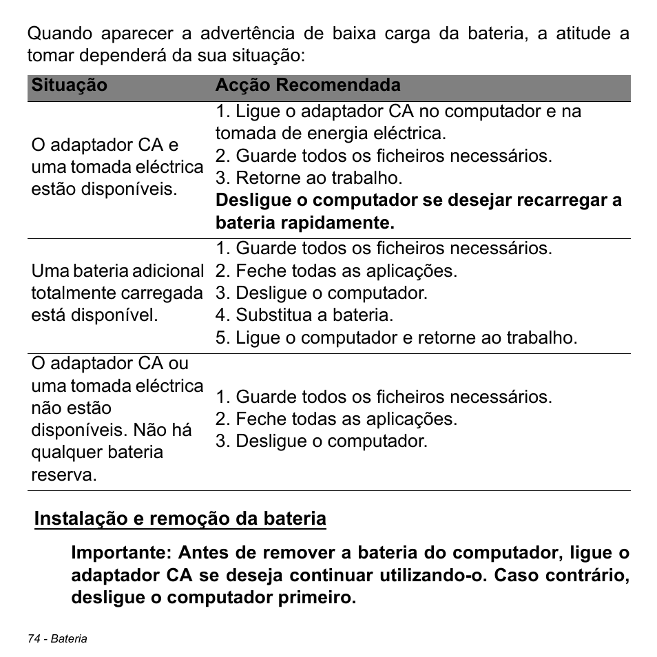 Instalação e remoção da bateria | Acer Aspire V5-471PG User Manual | Page 676 / 3492