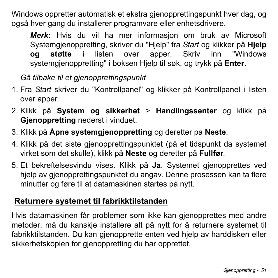 Returnere systemet til fabrikktilstanden | Acer Aspire V5-471PG User Manual | Page 891 / 3492