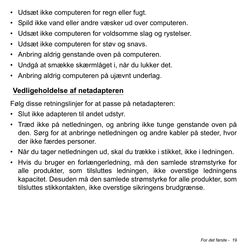 Vedligeholdelse af netadapteren | Acer Aspire V5-471PG User Manual | Page 969 / 3492