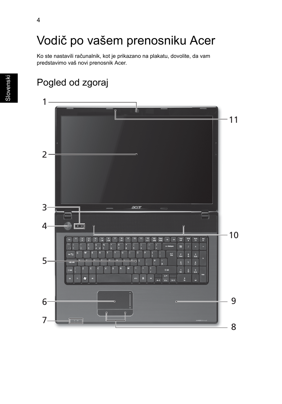 Vodič po vašem prenosniku acer, Pogled od zgoraj | Acer Aspire 7551G User Manual | Page 168 / 314