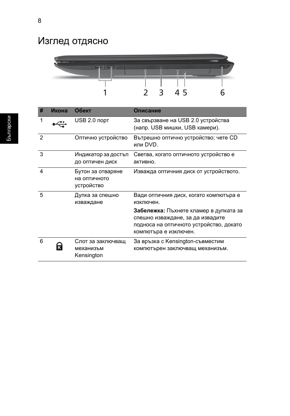 Изглед отдясно | Acer Aspire 7551G User Manual | Page 202 / 314