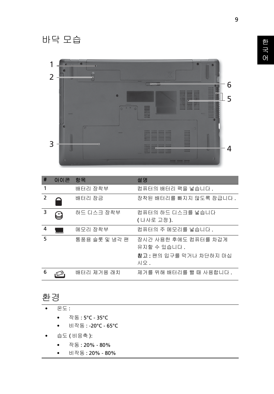 바닥 모습, 바닥 모습 환경 | Acer Aspire 7551G User Manual | Page 273 / 314