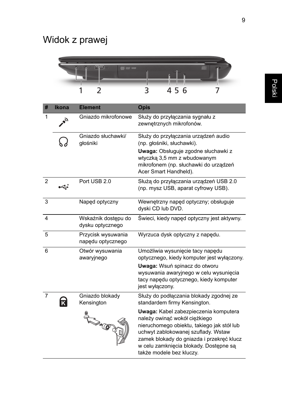 Widok z prawej | Acer Aspire 4743ZG User Manual | Page 137 / 320