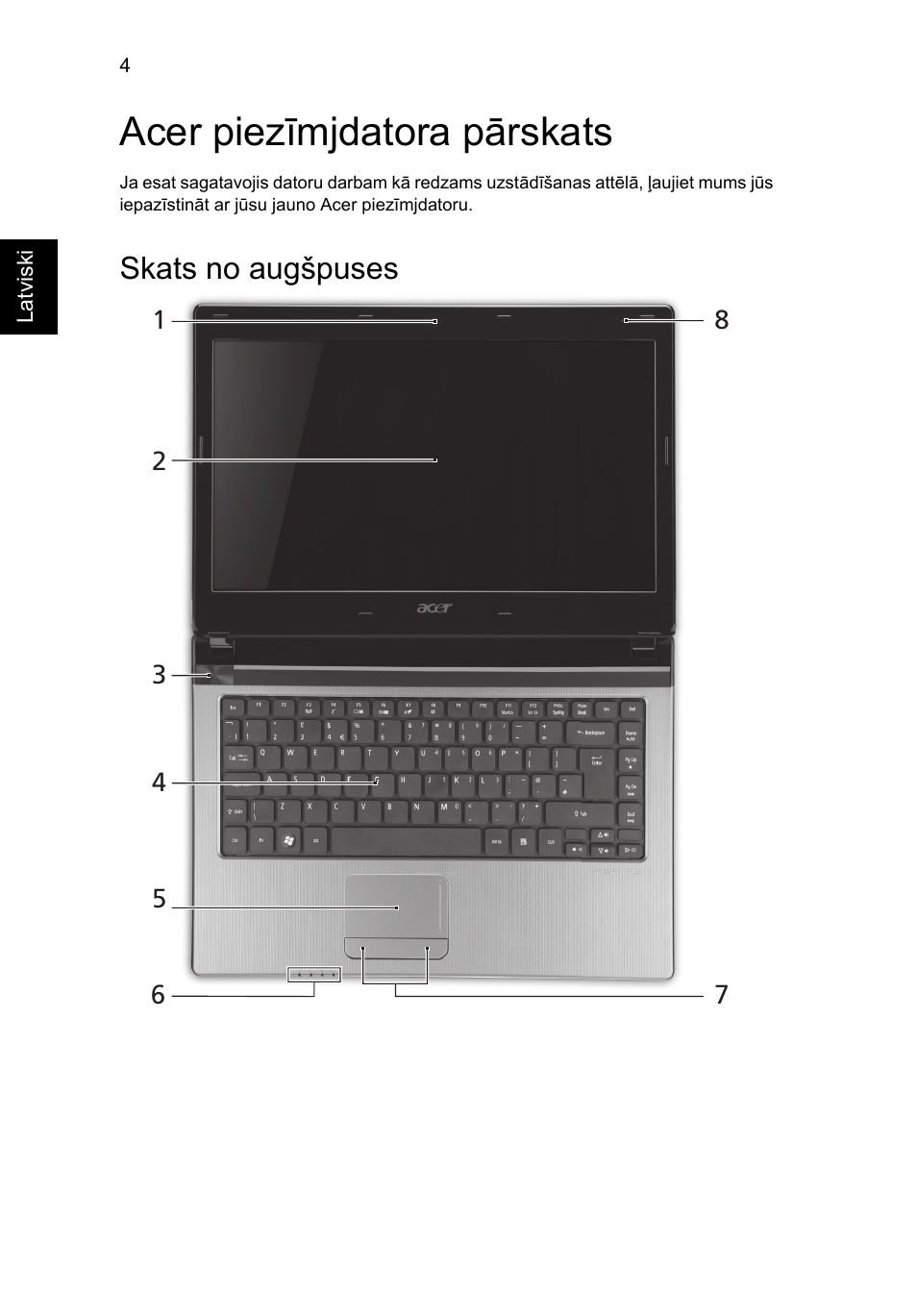 Acer piezīmjdatora pārskats, Skats no augšpuses | Acer Aspire 4743ZG User Manual | Page 222 / 320