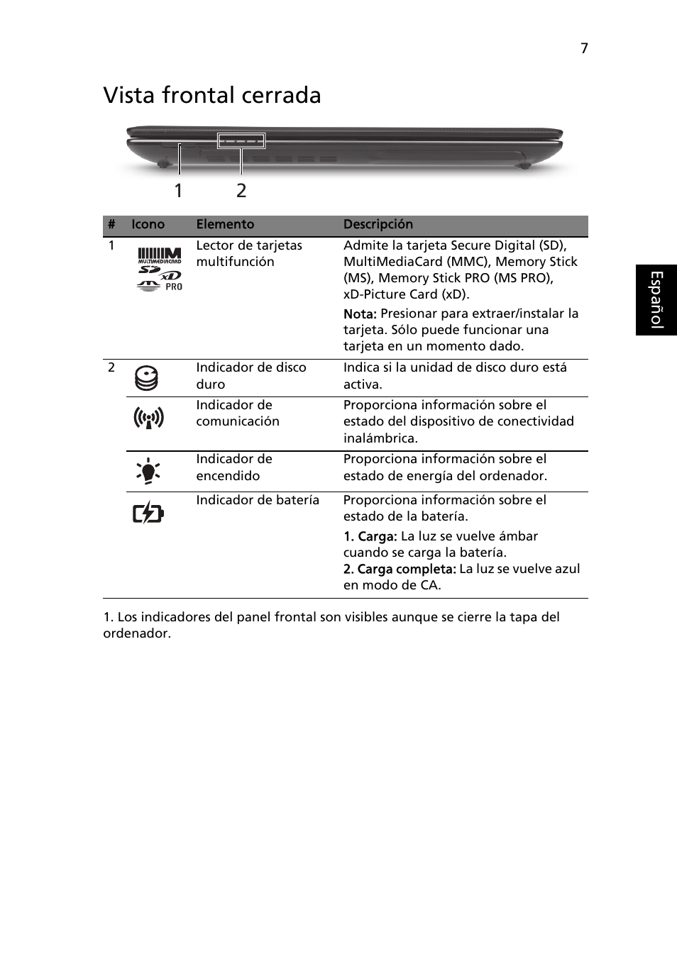 Vista frontal cerrada | Acer Aspire 4743ZG User Manual | Page 49 / 320