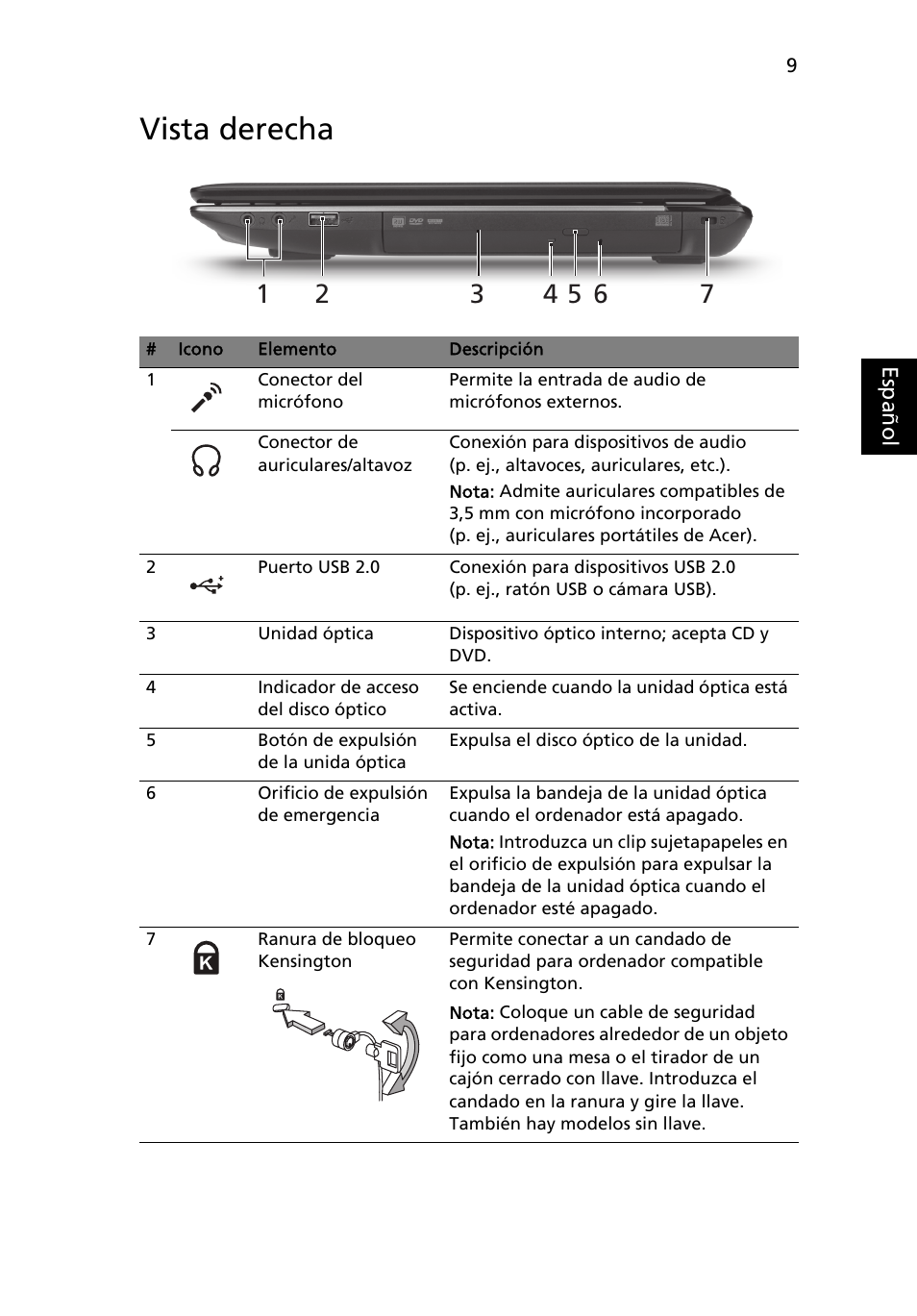 Vista derecha | Acer Aspire 4743ZG User Manual | Page 51 / 320