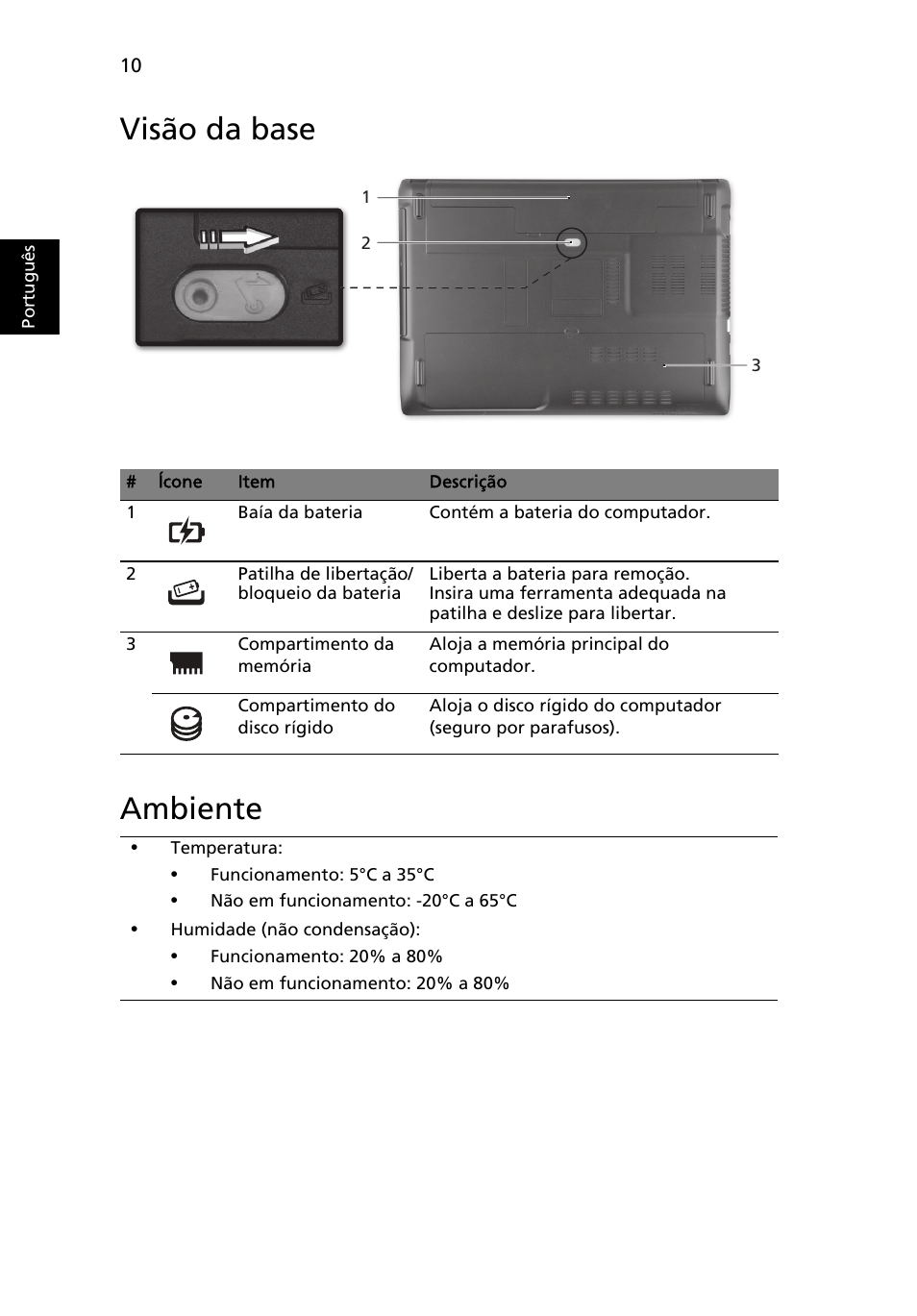 Visão da base, Ambiente, Visão da base ambiente | Acer Aspire 4743ZG User Manual | Page 66 / 320