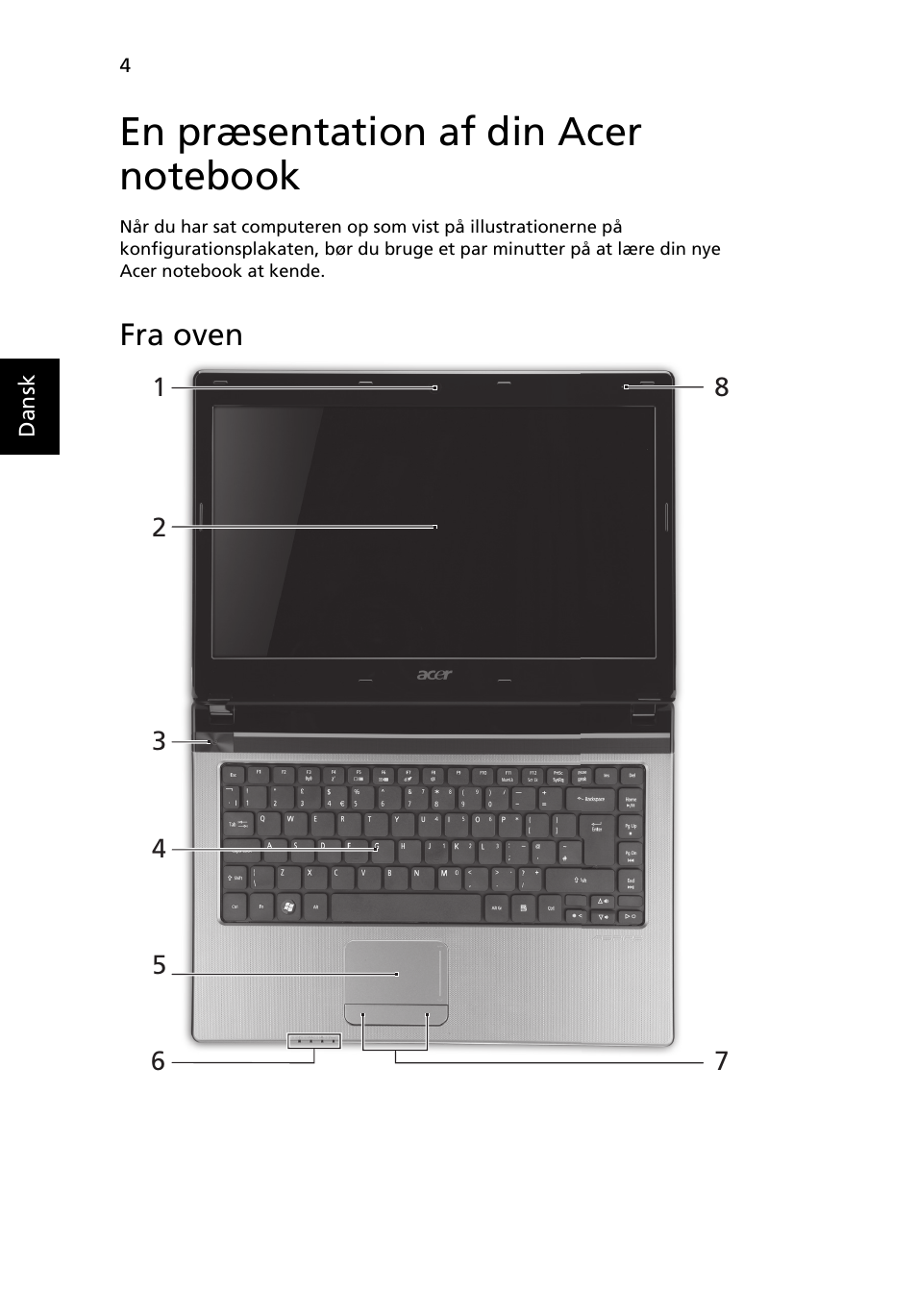 En præsentation af din acer notebook, Fra oven | Acer Aspire 4743ZG User Manual | Page 90 / 320
