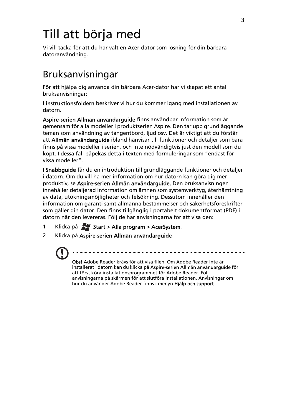 Till att börja med, Bruksanvisningar | Acer Aspire 4743ZG User Manual | Page 99 / 320