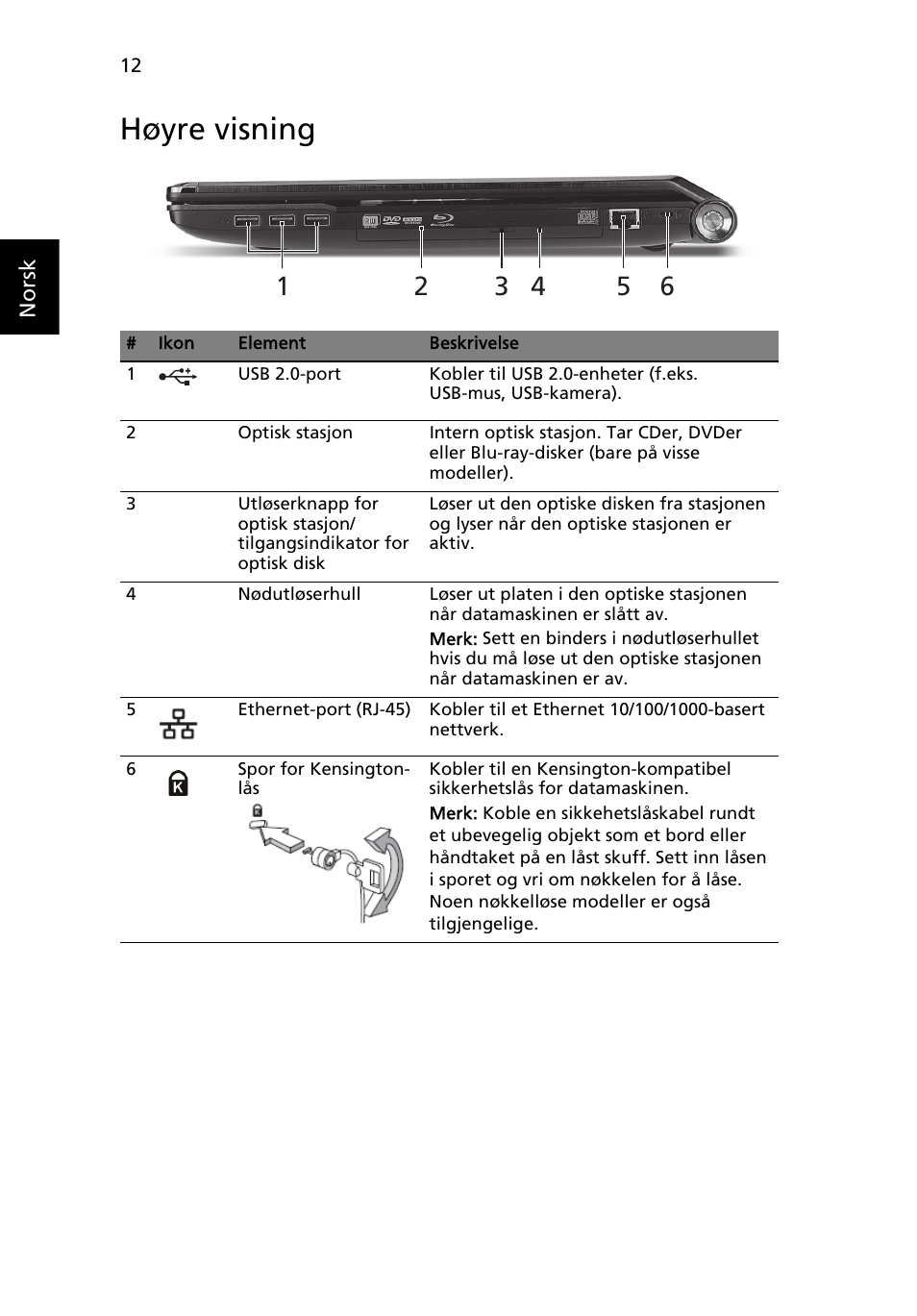 Høyre visning | Acer Aspire 8951G User Manual | Page 116 / 440