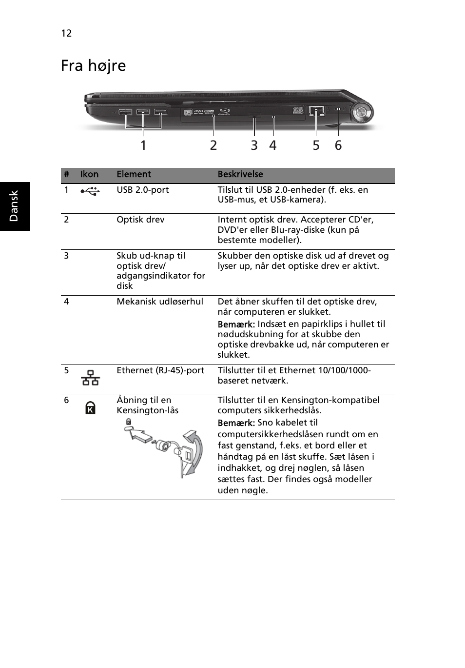 Fra højre | Acer Aspire 8951G User Manual | Page 130 / 440