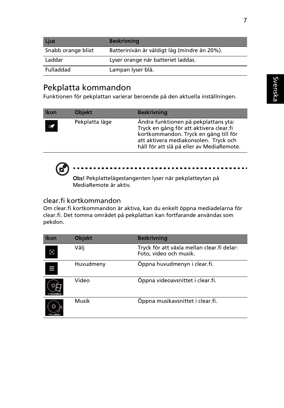 Pekplatta kommandon | Acer Aspire 8951G User Manual | Page 139 / 440