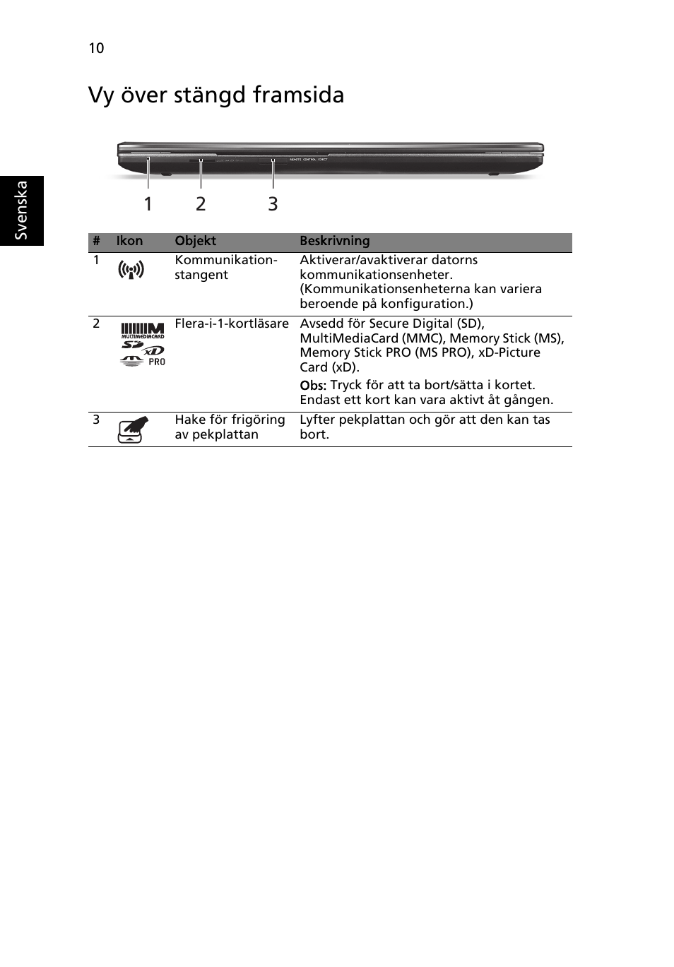 Vy över stängd framsida | Acer Aspire 8951G User Manual | Page 142 / 440