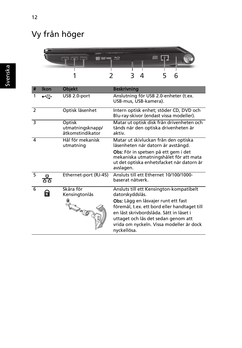 Vy från höger | Acer Aspire 8951G User Manual | Page 144 / 440