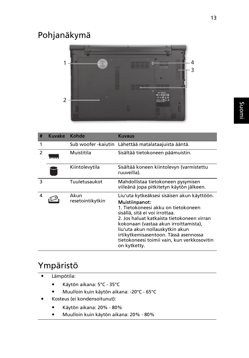 Pohjanäkymä, Ympäristö, Pohjanäkymä ympäristö | Acer Aspire 8951G User Manual | Page 159 / 440