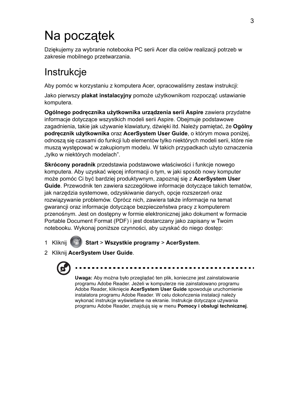 Na początek, Instrukcje | Acer Aspire 8951G User Manual | Page 179 / 440