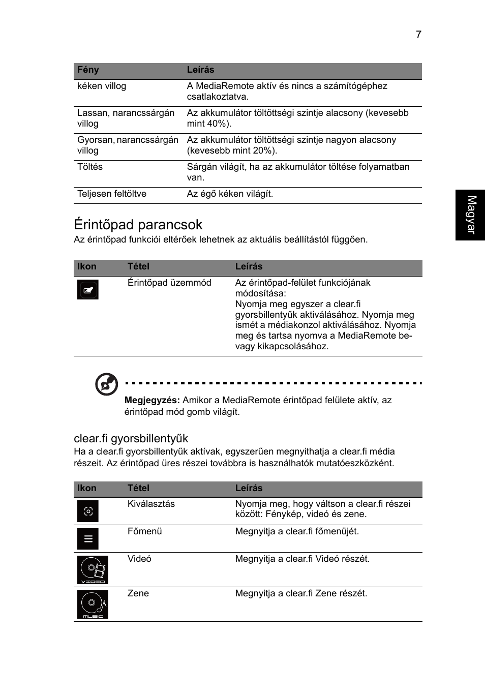 Érintőpad parancsok | Acer Aspire 8951G User Manual | Page 197 / 440