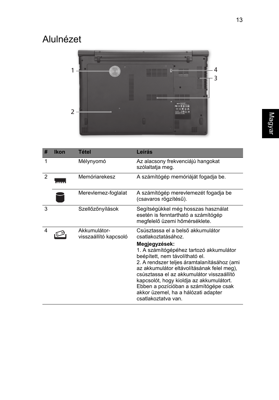 Alulnézet | Acer Aspire 8951G User Manual | Page 203 / 440