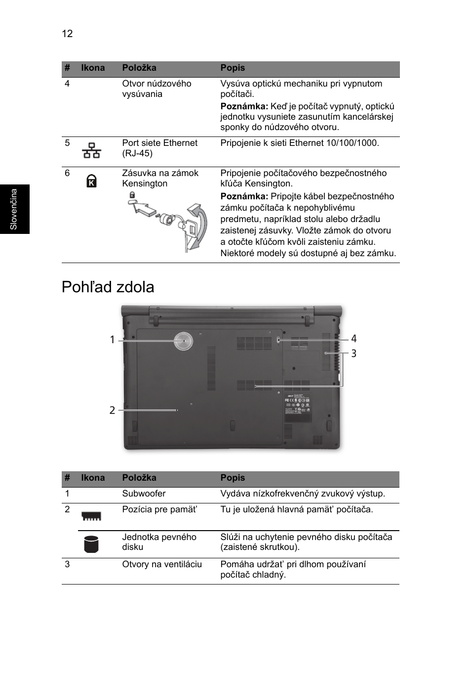 Pohľad zdola | Acer Aspire 8951G User Manual | Page 230 / 440