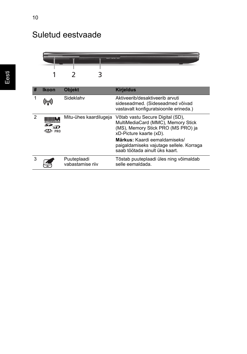 Suletud eestvaade | Acer Aspire 8951G User Manual | Page 298 / 440