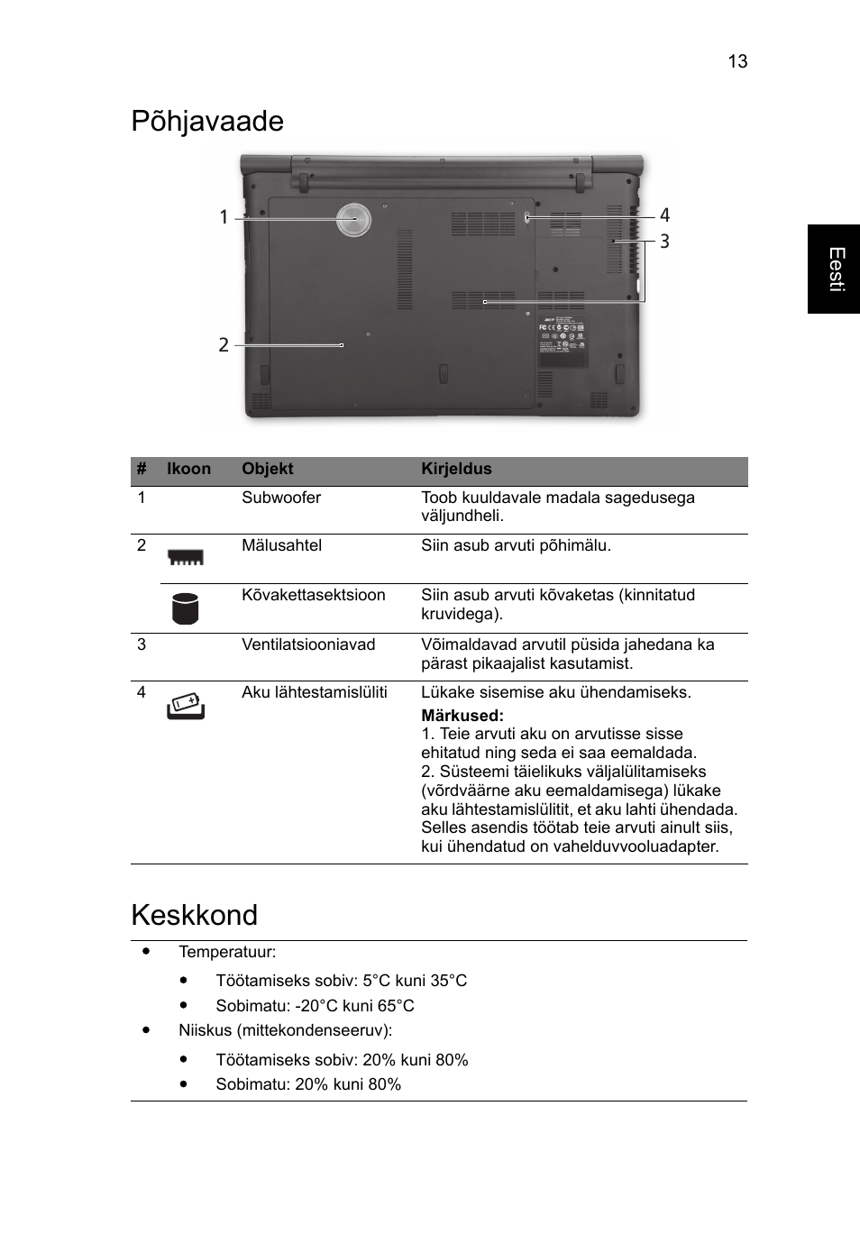 Põhjavaade, Keskkond, Põhjavaade keskkond | Acer Aspire 8951G User Manual | Page 301 / 440