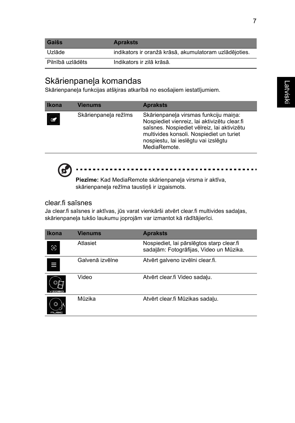 Skārienpaneļa komandas | Acer Aspire 8951G User Manual | Page 309 / 440