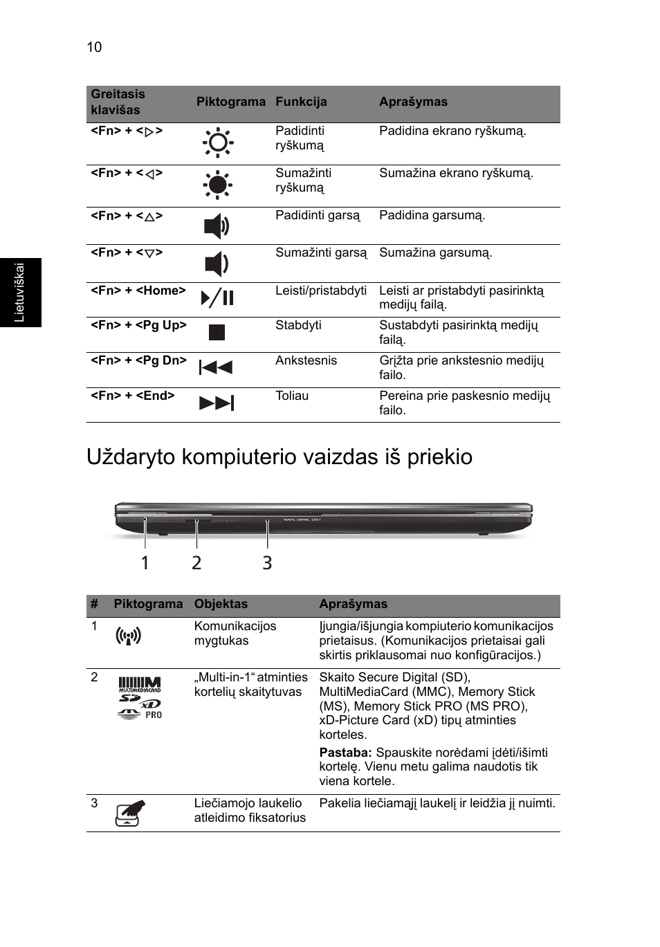 Uždaryto kompiuterio vaizdas iš priekio | Acer Aspire 8951G User Manual | Page 326 / 440