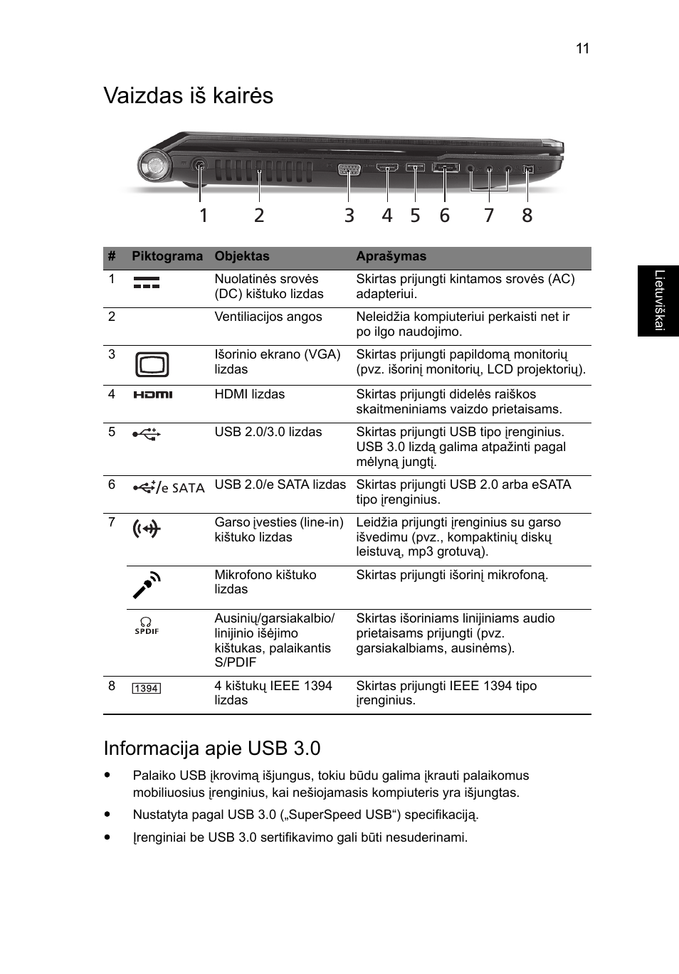 Vaizdas iš kairės, Informacija apie usb 3.0 | Acer Aspire 8951G User Manual | Page 327 / 440