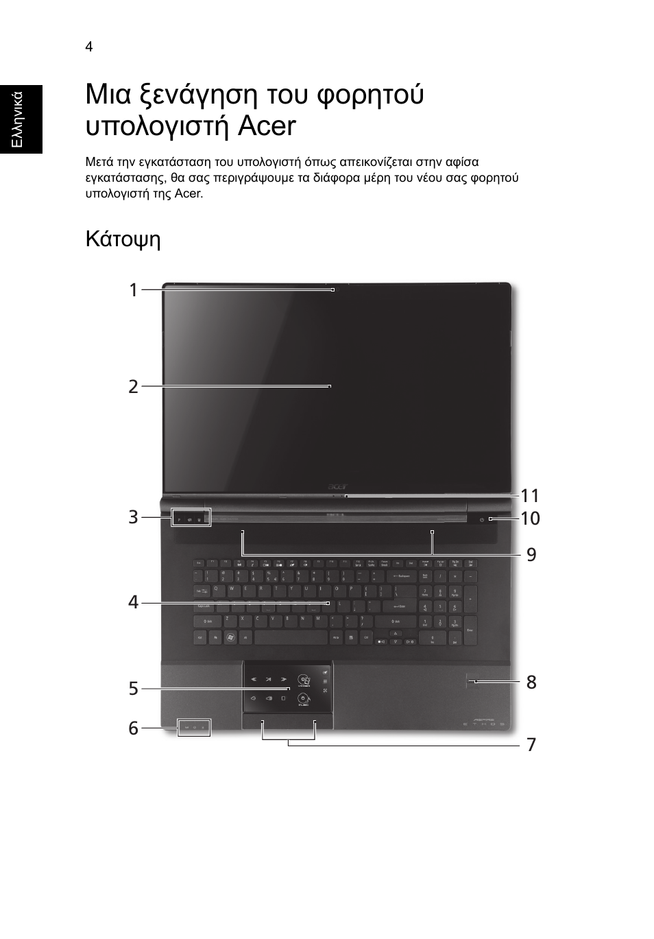 Μια ξενάγηση του φορητού υπολογιστή acer, Κάτοψη | Acer Aspire 8951G User Manual | Page 334 / 440