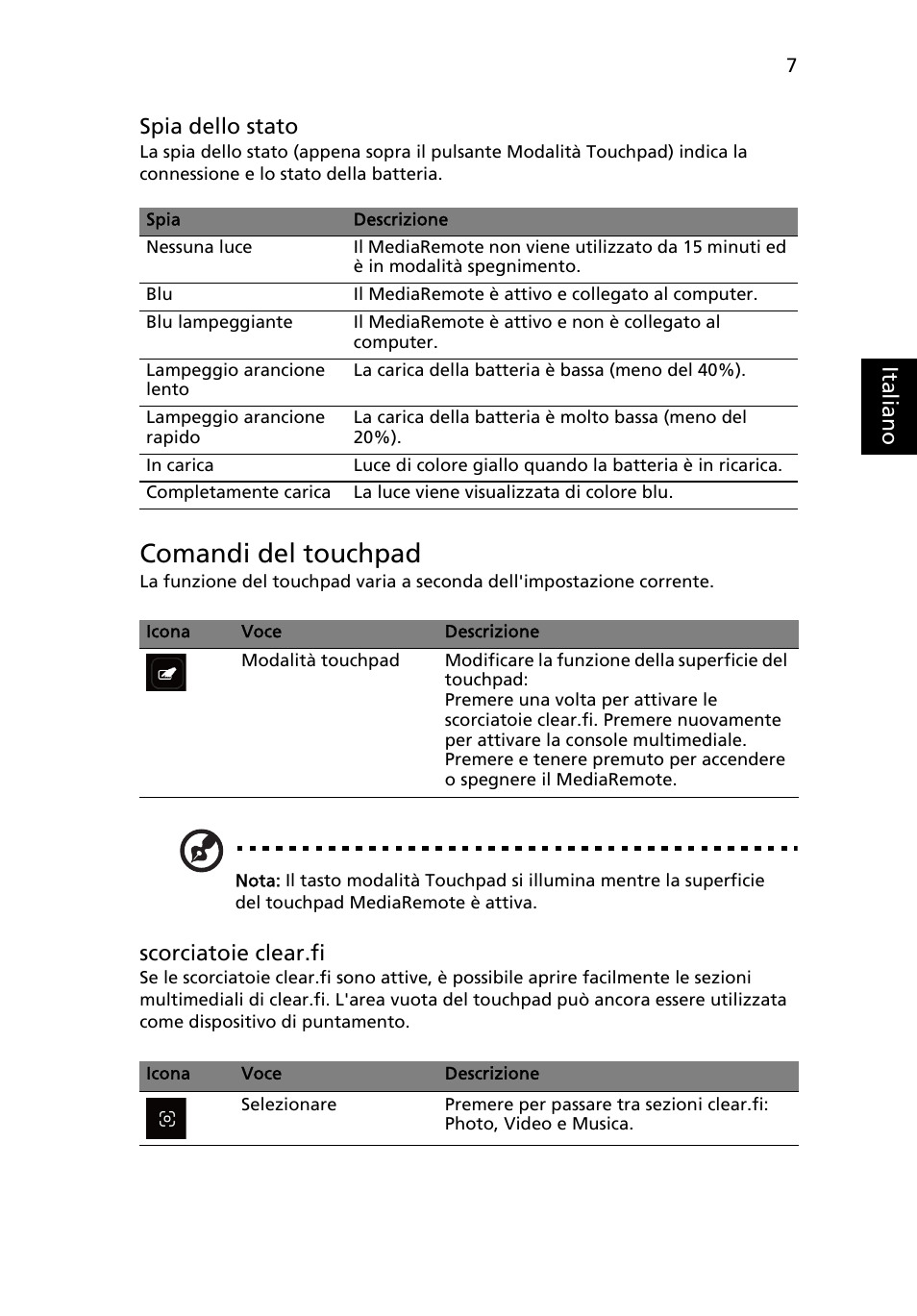 Comandi del touchpad | Acer Aspire 8951G User Manual | Page 51 / 440