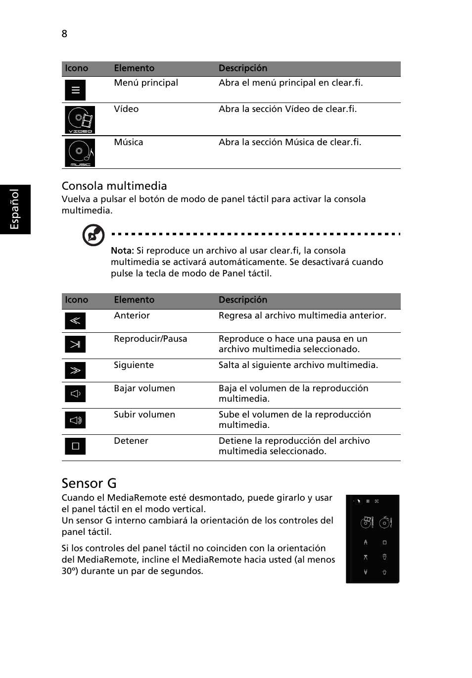 Sensor g | Acer Aspire 8951G User Manual | Page 66 / 440