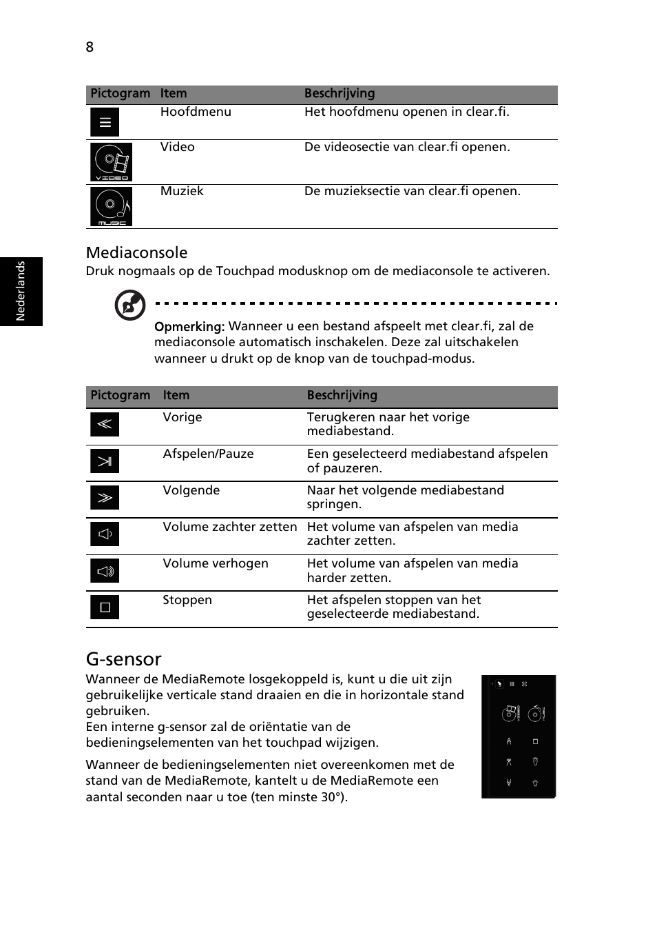 G-sensor, Mediaconsole | Acer Aspire 8951G User Manual | Page 98 / 440